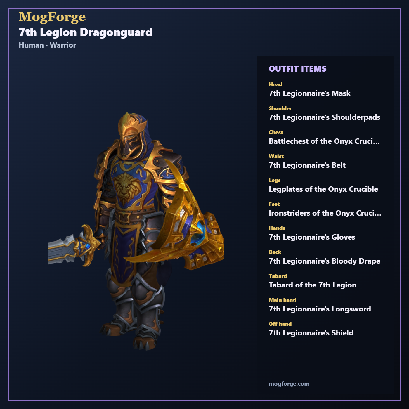 7th Legion Dragonguard: Human Warrior Plate transmog outfit