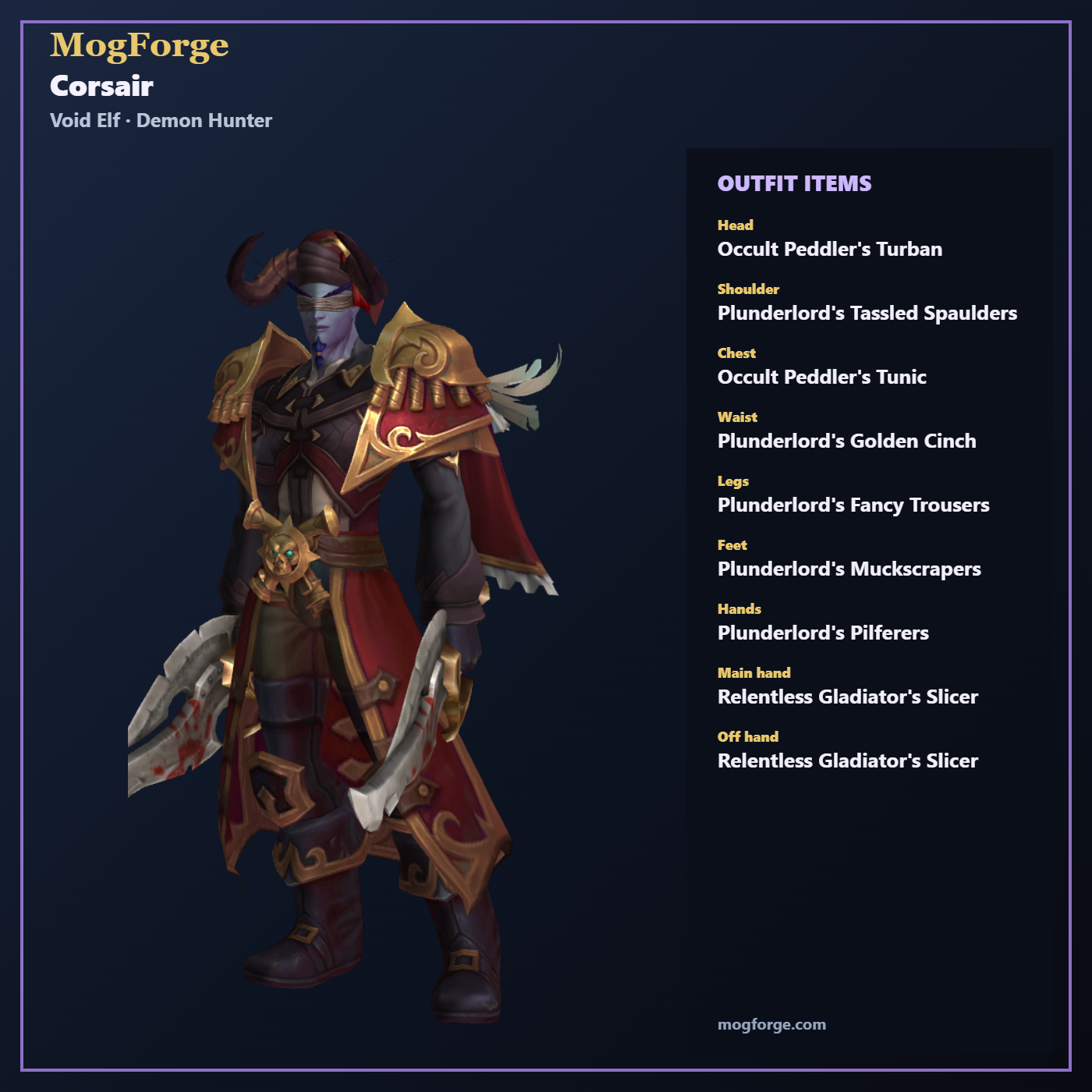 Corsair: Void Elf Demon Hunter Leather transmog outfit