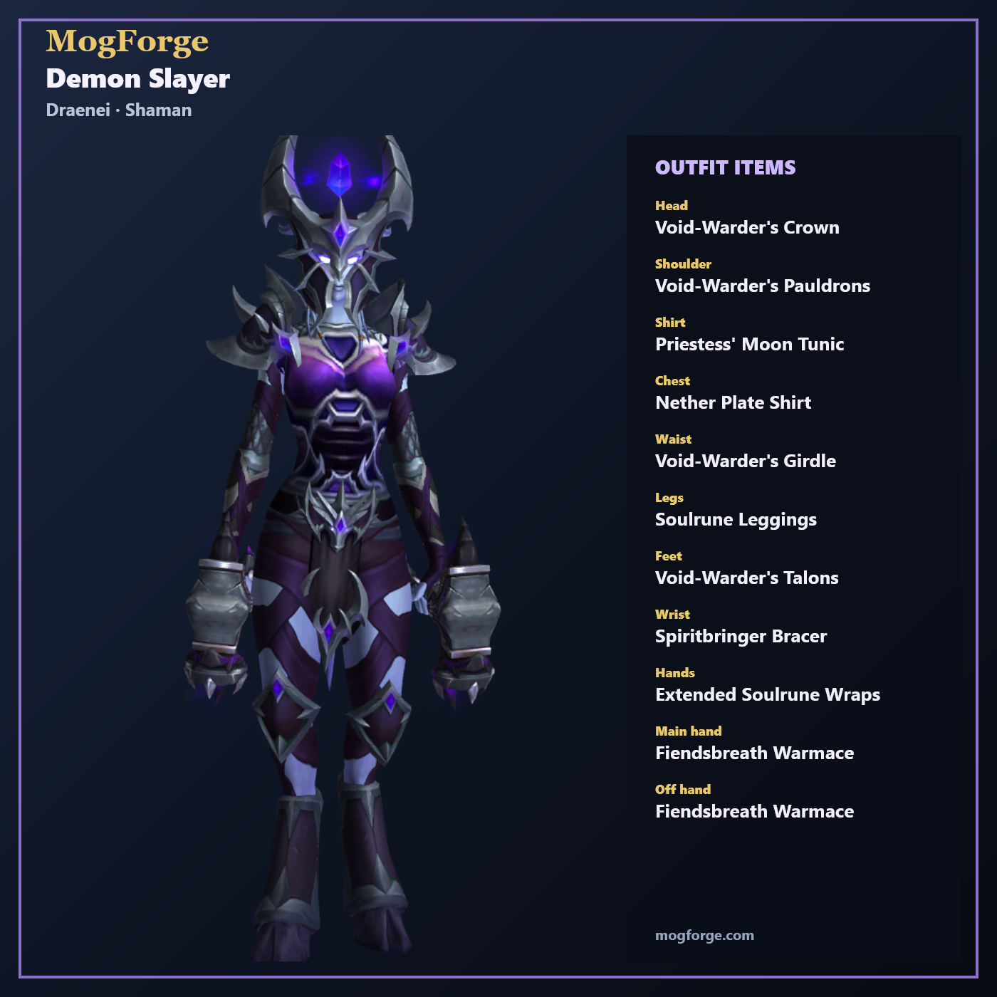 Demon Slayer: Draenei Shaman Mail transmog outfit