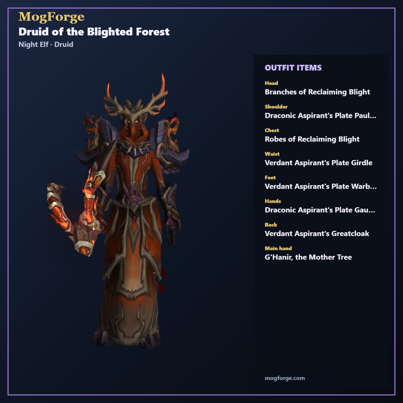 Druid of the Blighted Forest: Night Elf Druid Leather transmog outfit