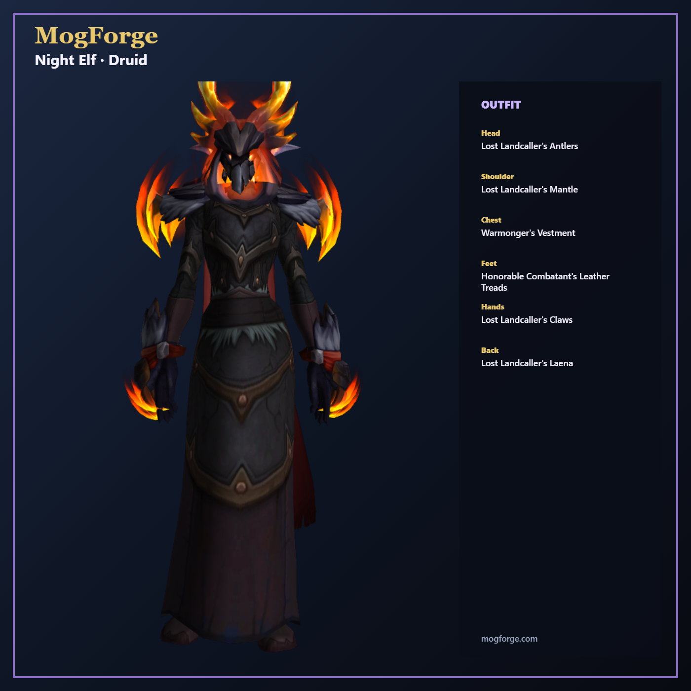 Druid of the Flame: Night Elf Druid Leather World of Warcraft transmog outfit