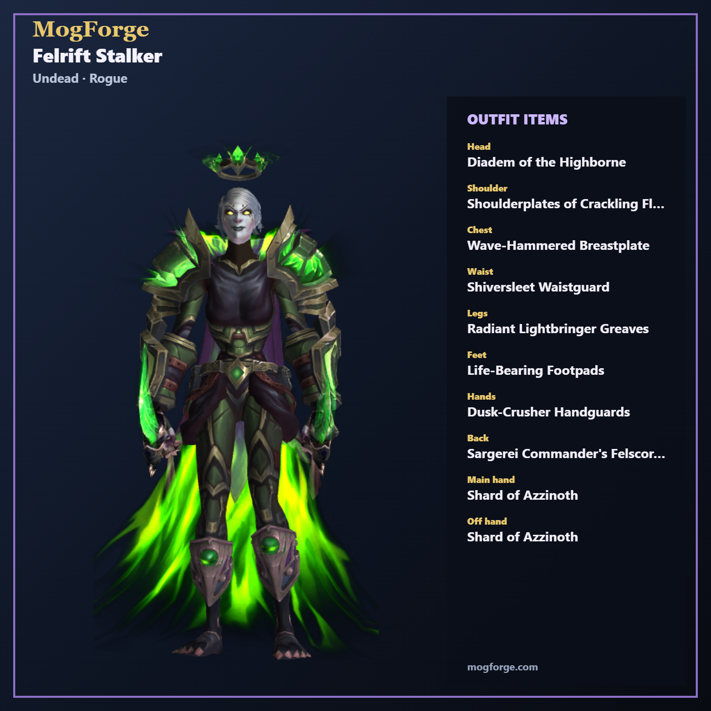 Felrift Stalker: Undead Rogue Leather transmog outfit