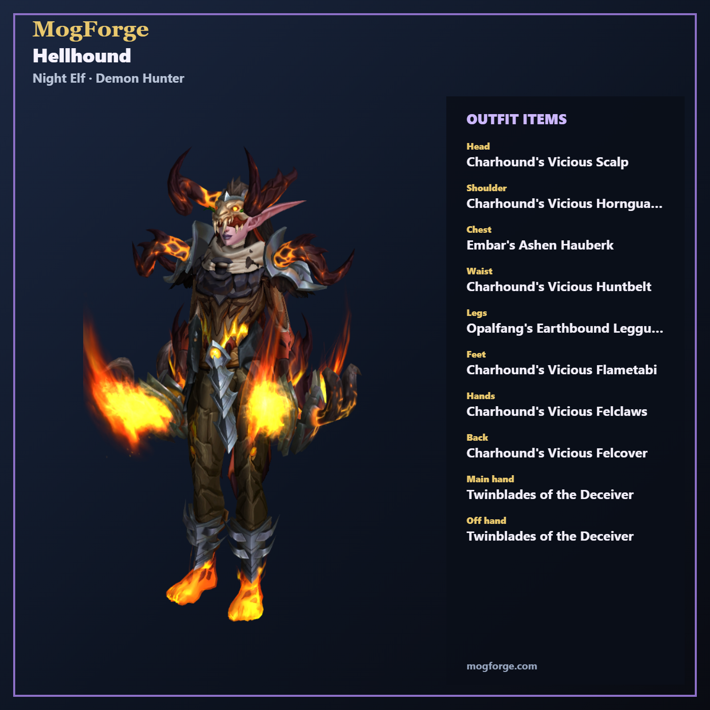 Hellhound: Night Elf Demon Hunter Leather transmog outfit