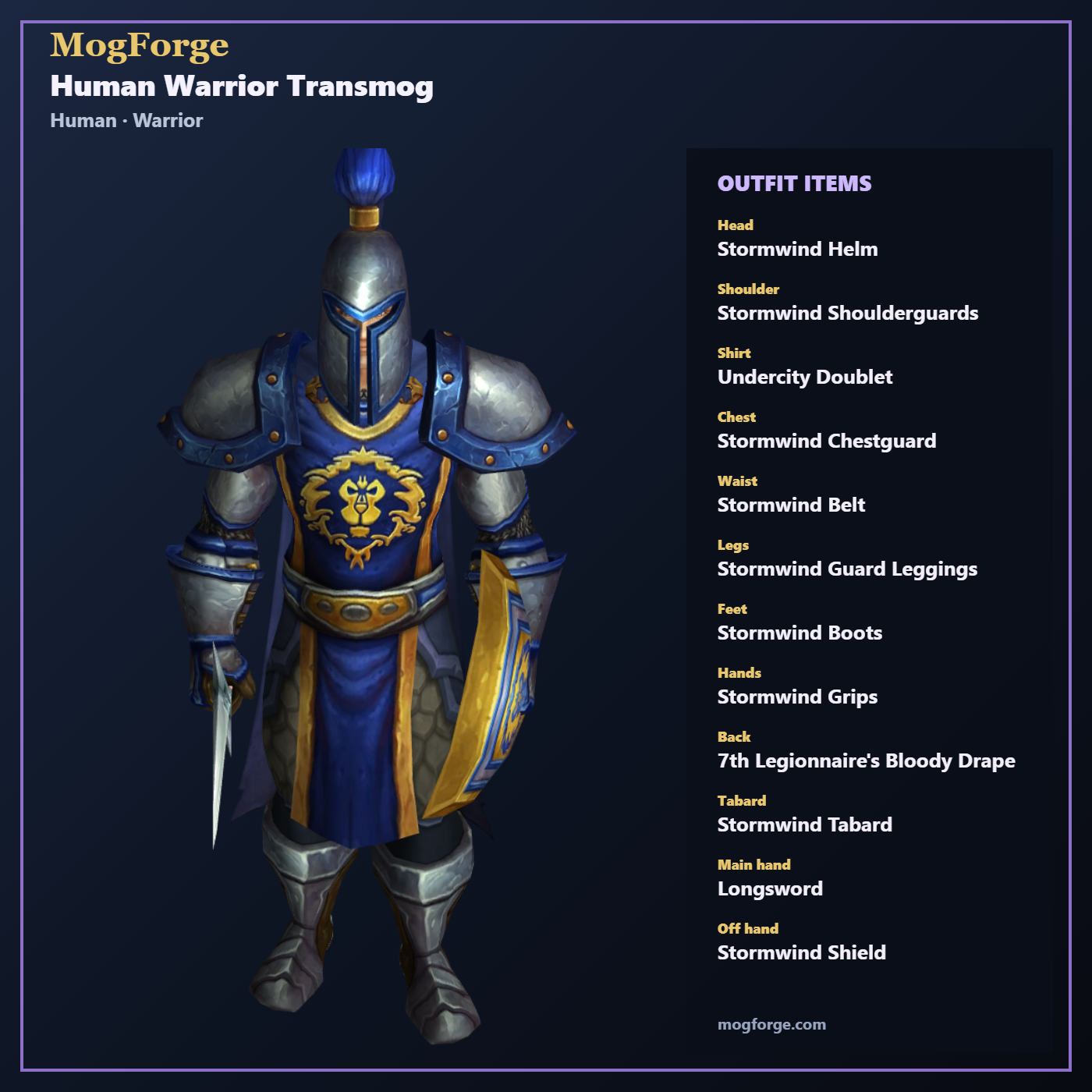 Human Warrior Transmog: Human Warrior Plate transmog outfit