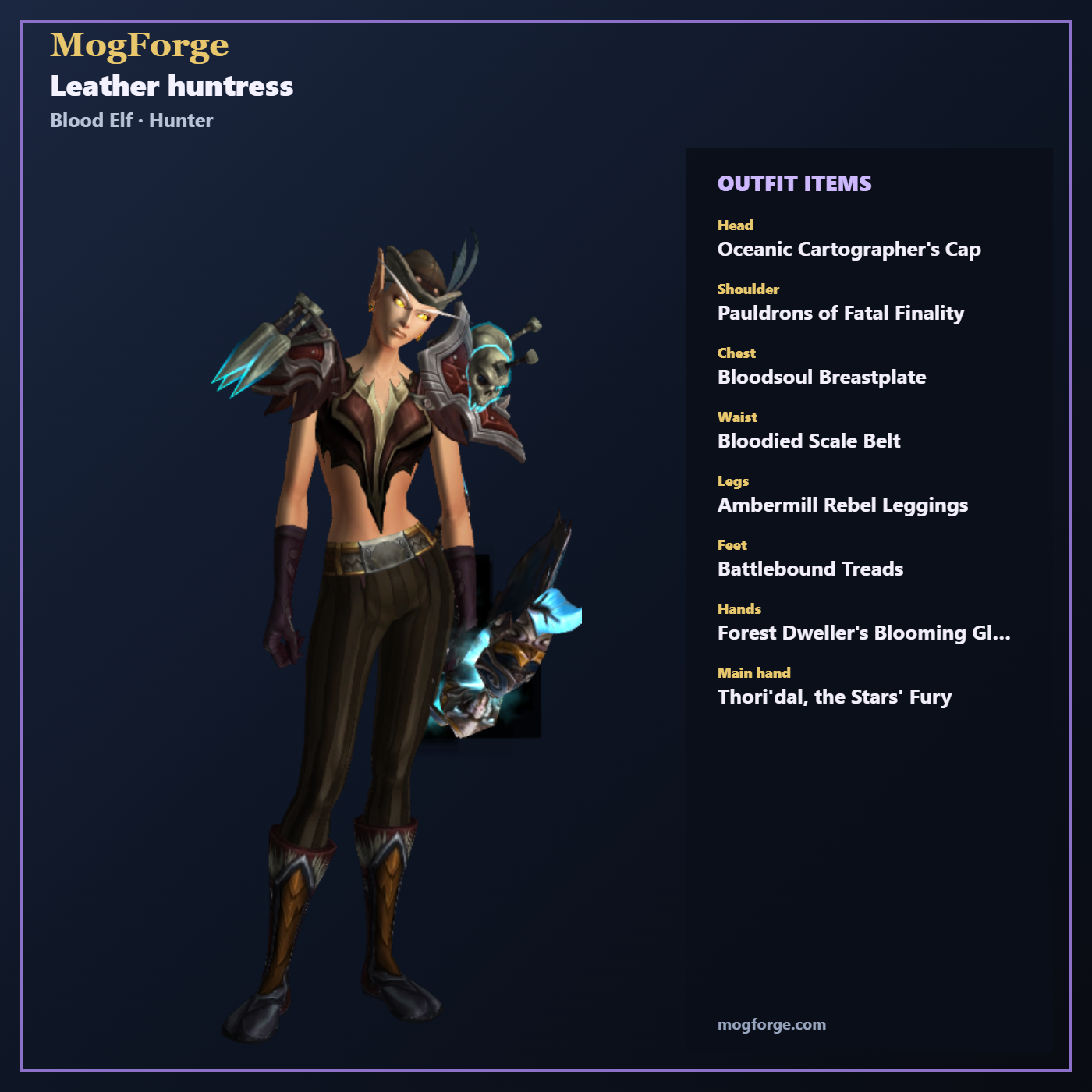 Leather huntress: Blood Elf Hunter Mail transmog outfit