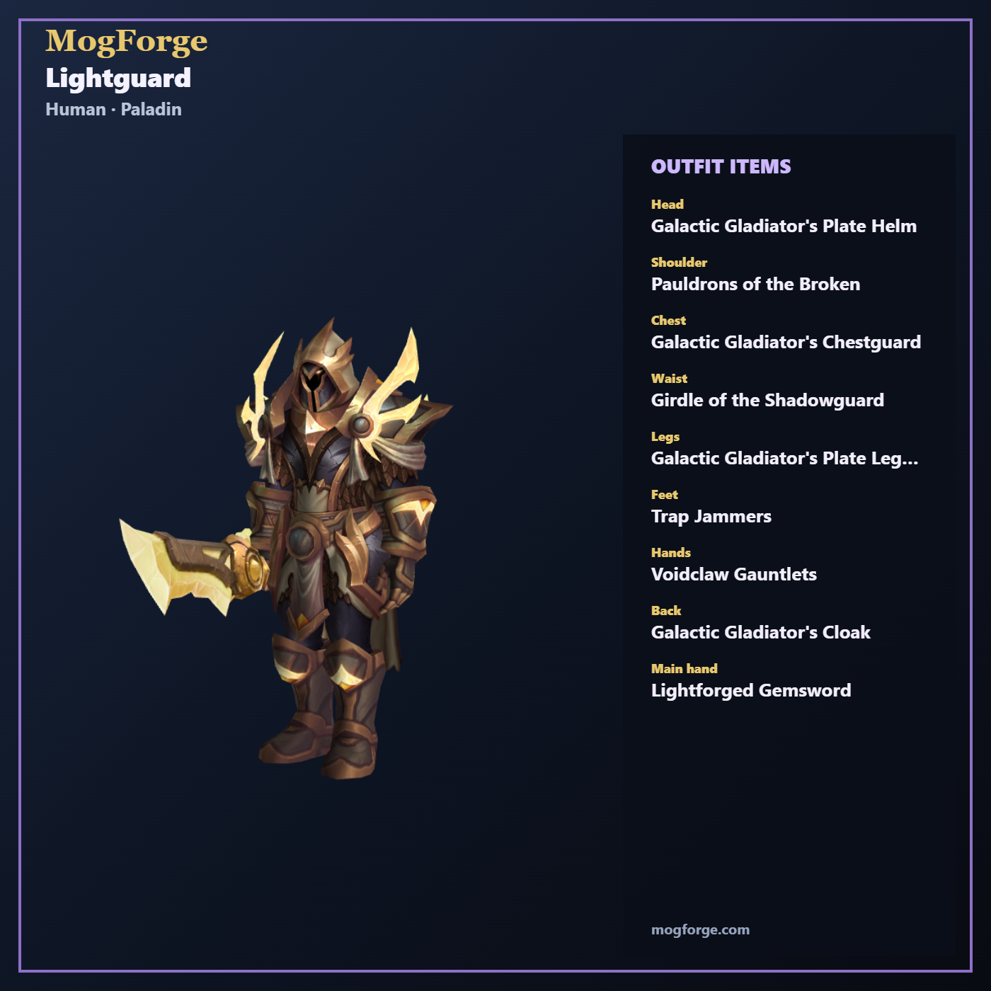 Lightguard: Human Paladin Plate transmog outfit