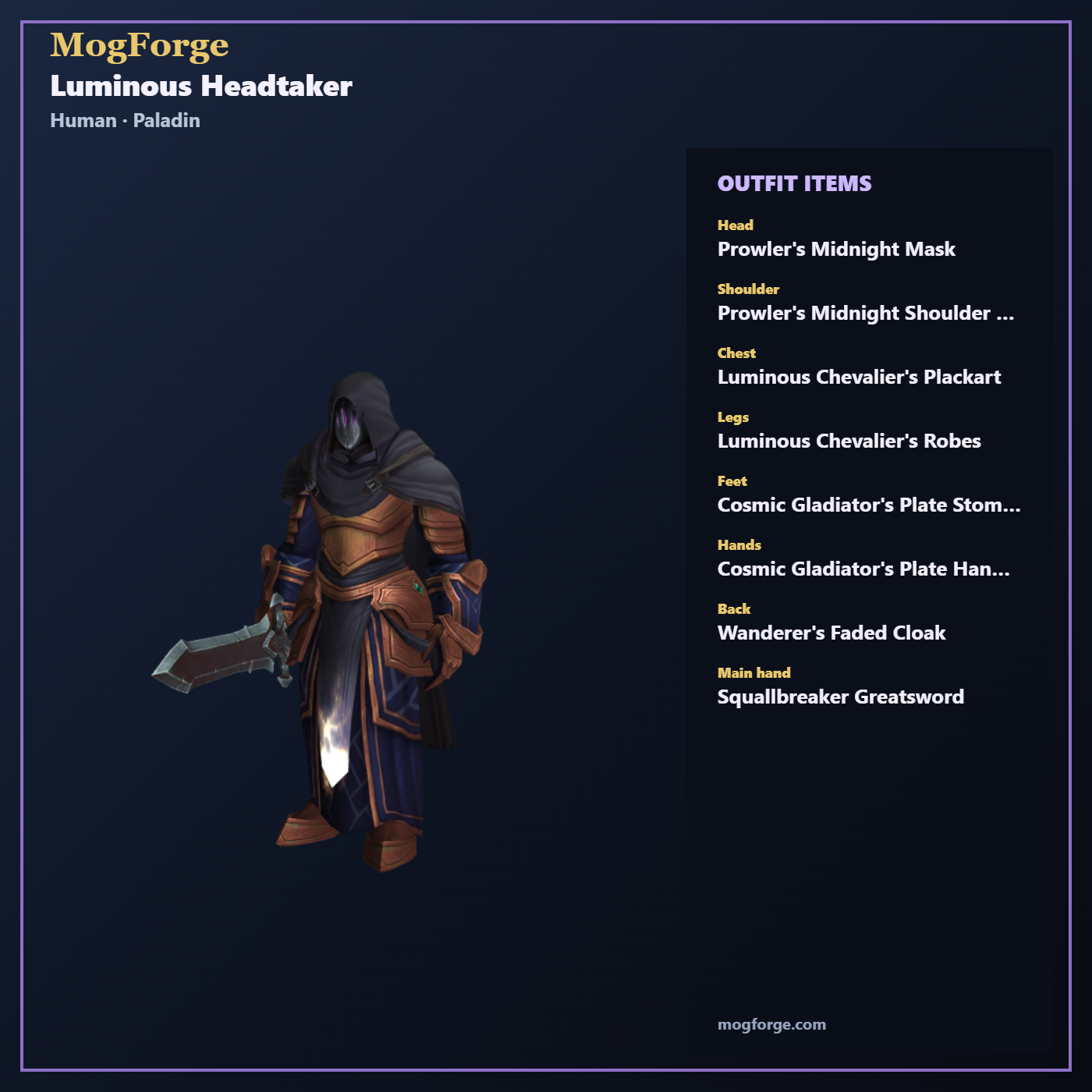 Luminous Headtaker: Human Paladin Plate transmog outfit