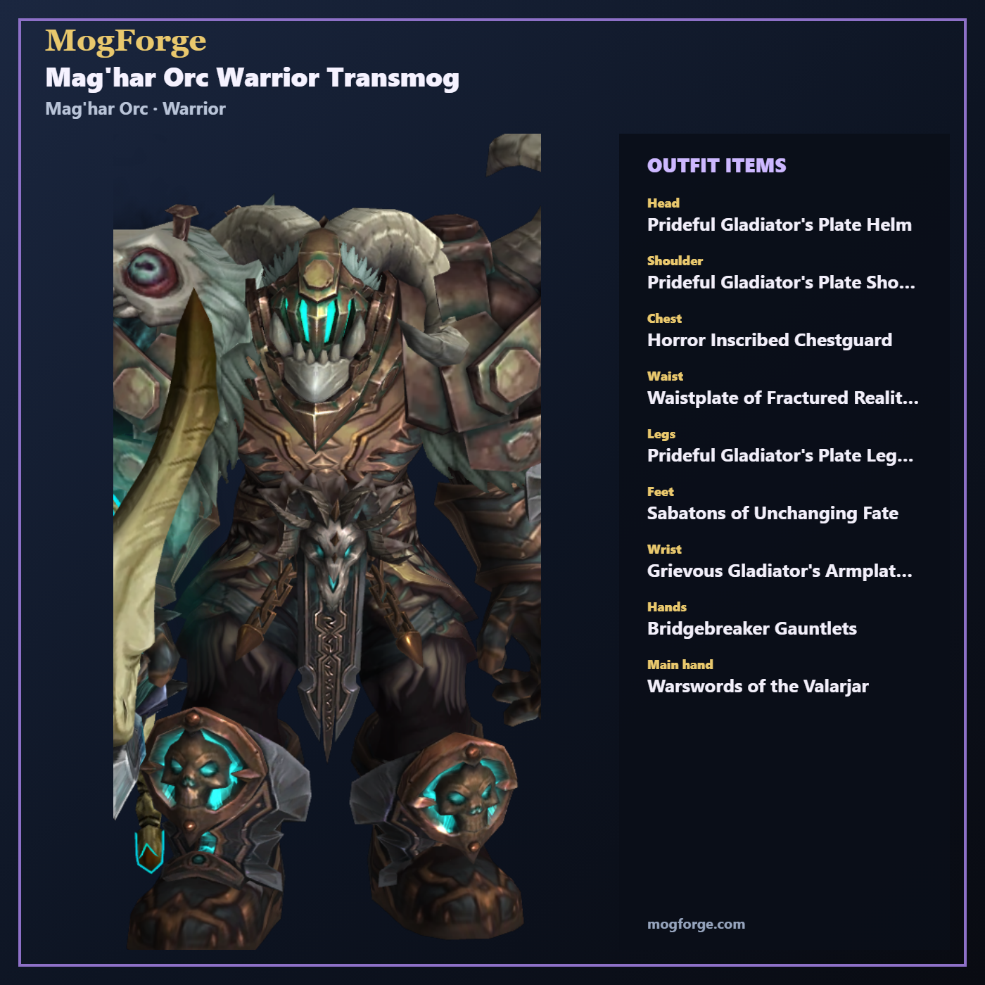 Mag'har Orc Warrior Transmog: Mag'har Orc Warrior Plate transmog outfit