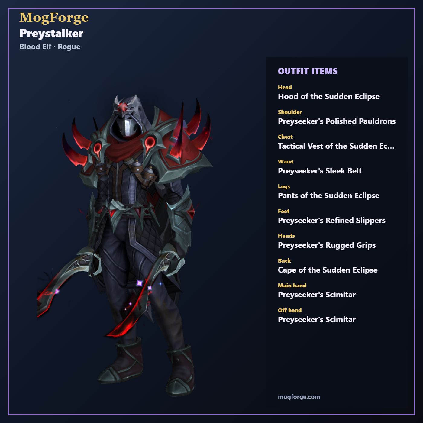 Preystalker: Blood Elf Rogue Leather transmog outfit