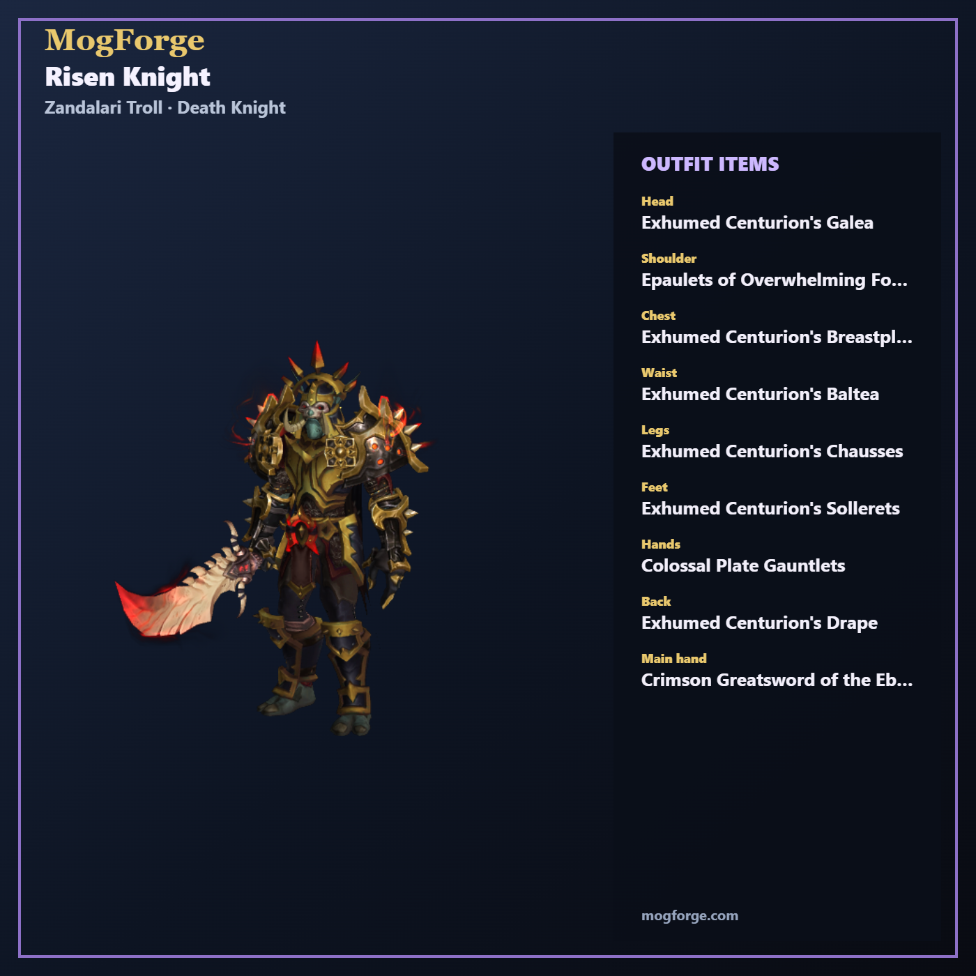 Risen Knight: Zandalari Troll Death Knight Plate transmog outfit