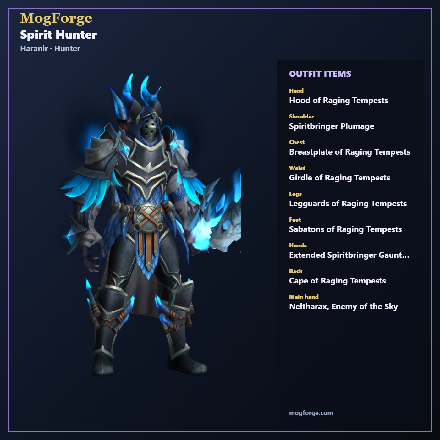Spirit Hunter: Haranir Hunter Mail transmog outfit