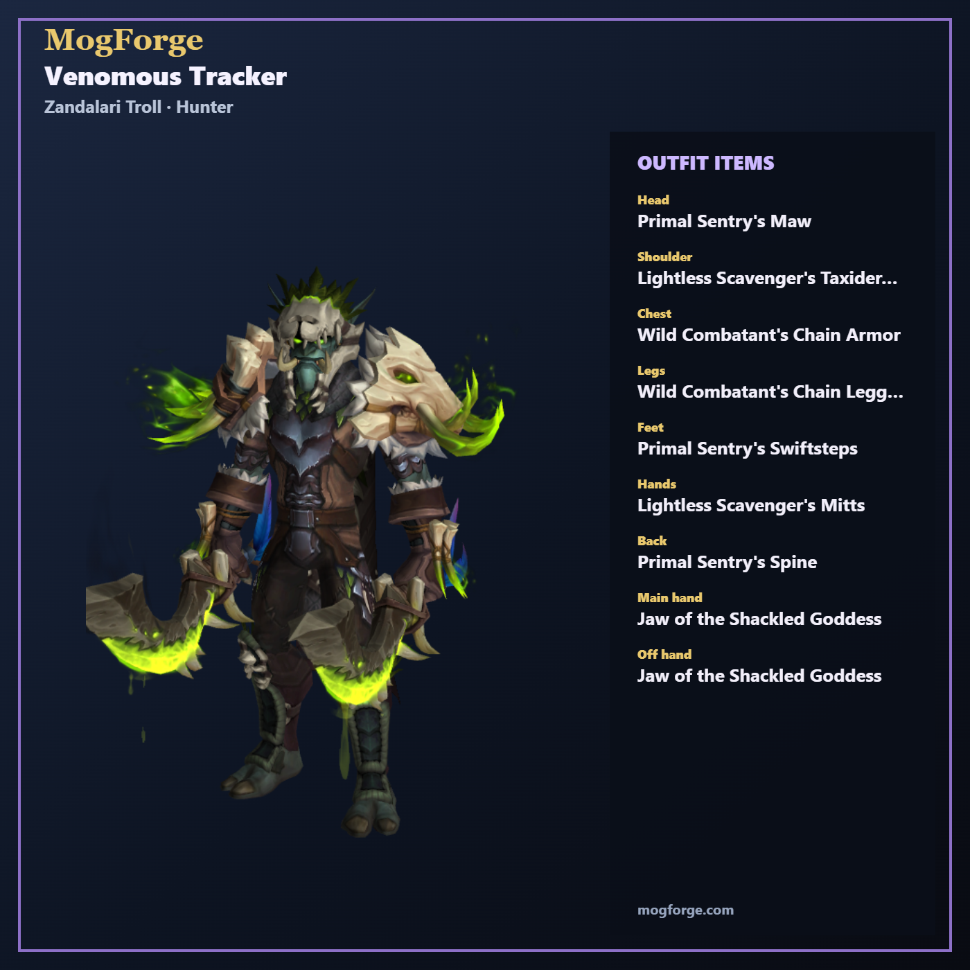 Venomous Tracker: Zandalari Troll Hunter Mail transmog outfit