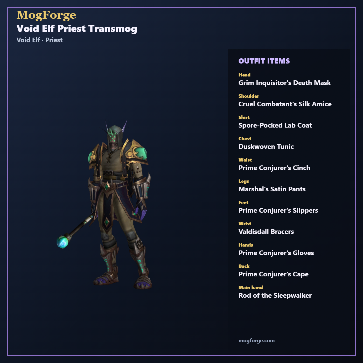 Void Elf Priest Transmog: Void Elf Priest Cloth transmog outfit