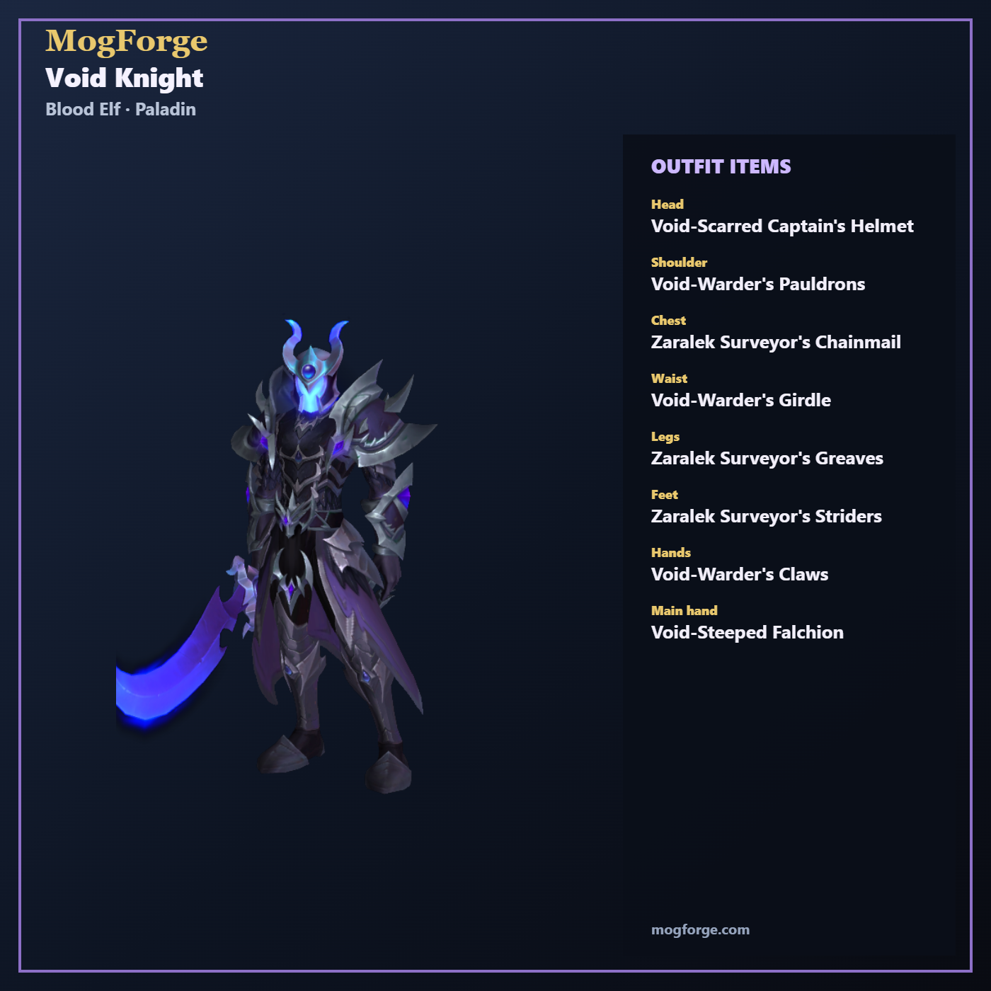 Void Knight: Blood Elf Paladin Plate transmog outfit