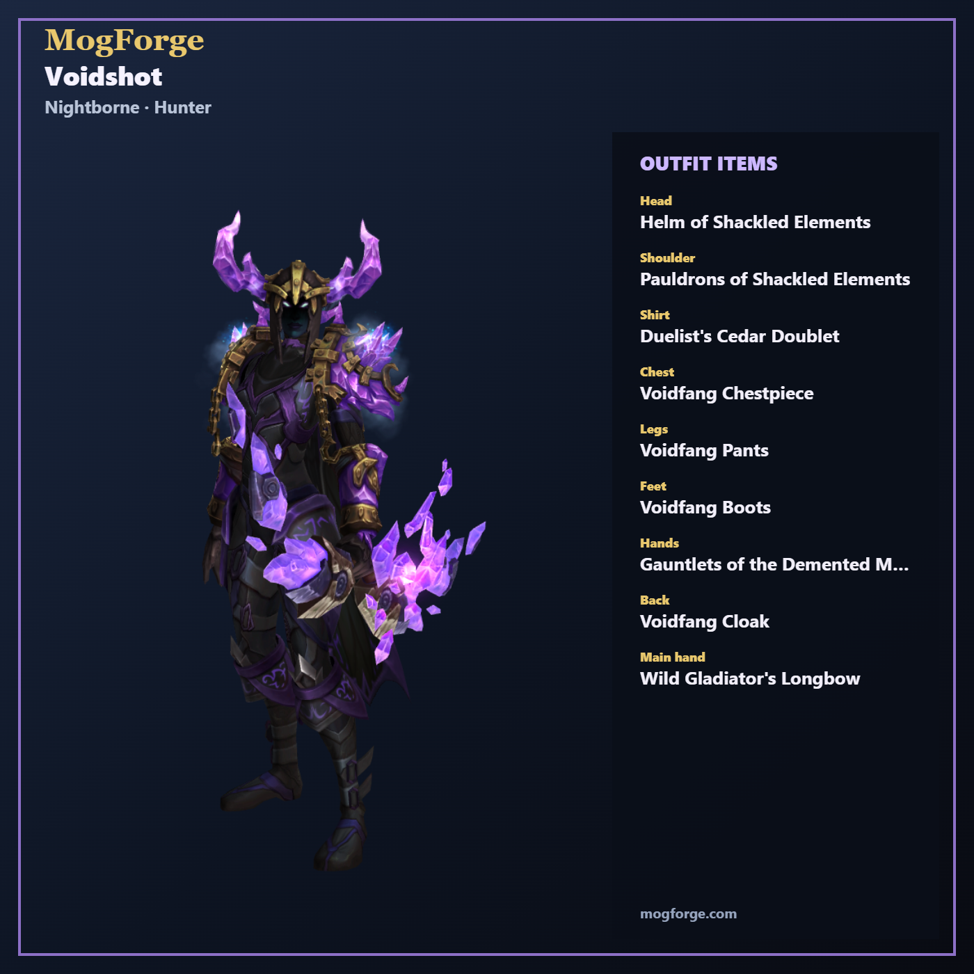 Voidshot: Nightborne Hunter Mail transmog outfit